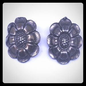Very old silver flower twist back earrings